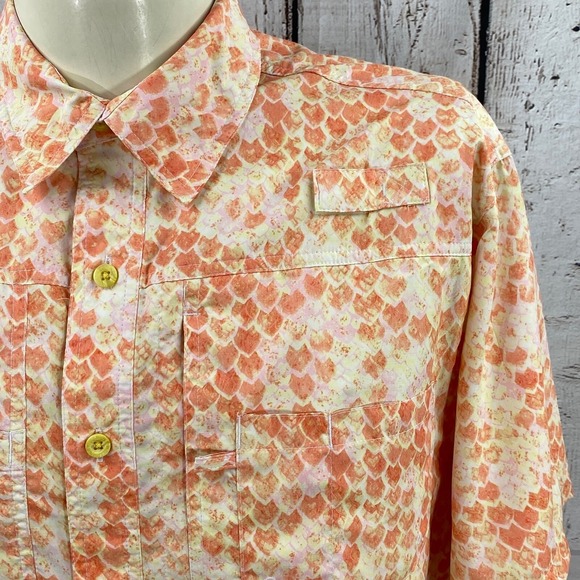 Reel Legends Men's Saltwater II Short Sleeve Orange Yellow Fishing Shirt Medium - Picture 1 of 8